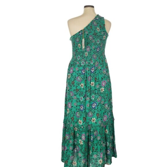 KNOX ROSE Women's XL Floral Green One Shoulder Smocked Casual Dress NWT - Picture 2 of 7